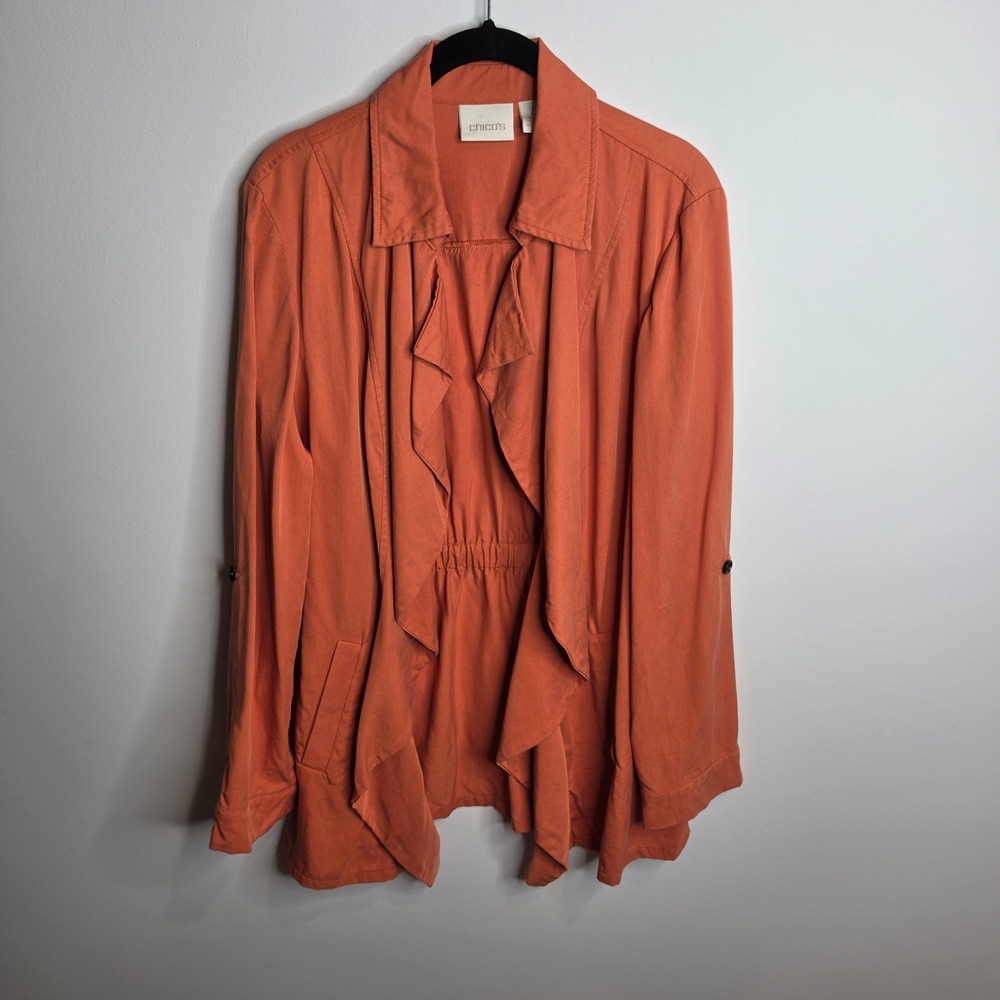 Chico's Utility Jacket Women Size 2 (12) Draped Open Front